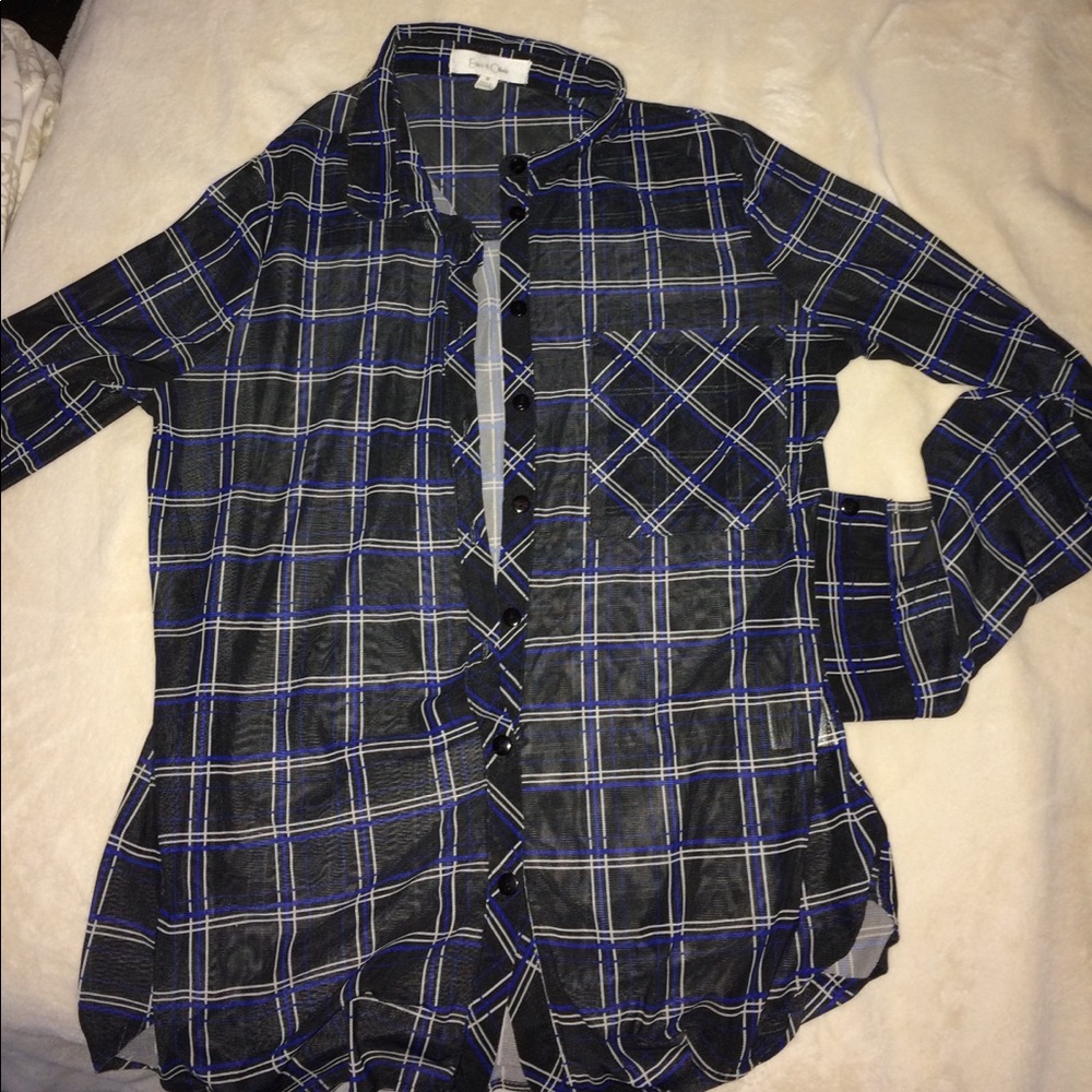 Long sleeve sheer plaid top