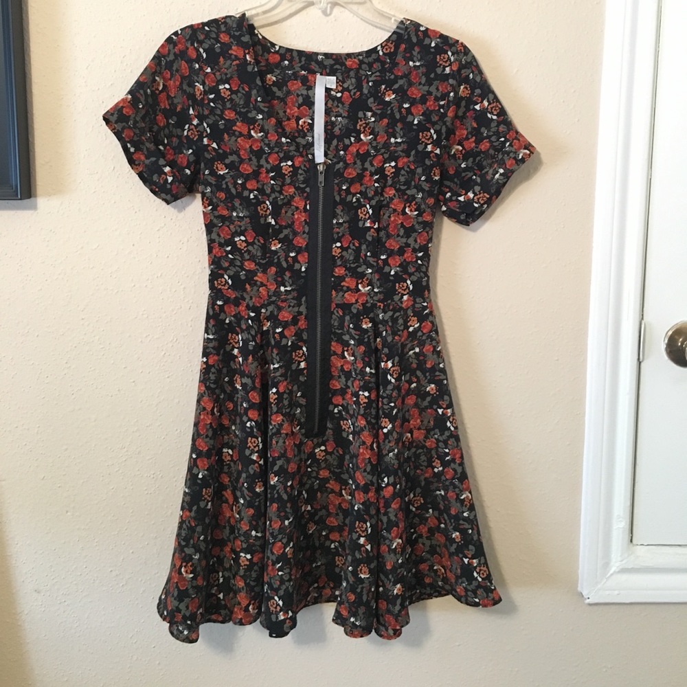 SOLD Floral Rose Black & Red Dress W/ Front Zipper