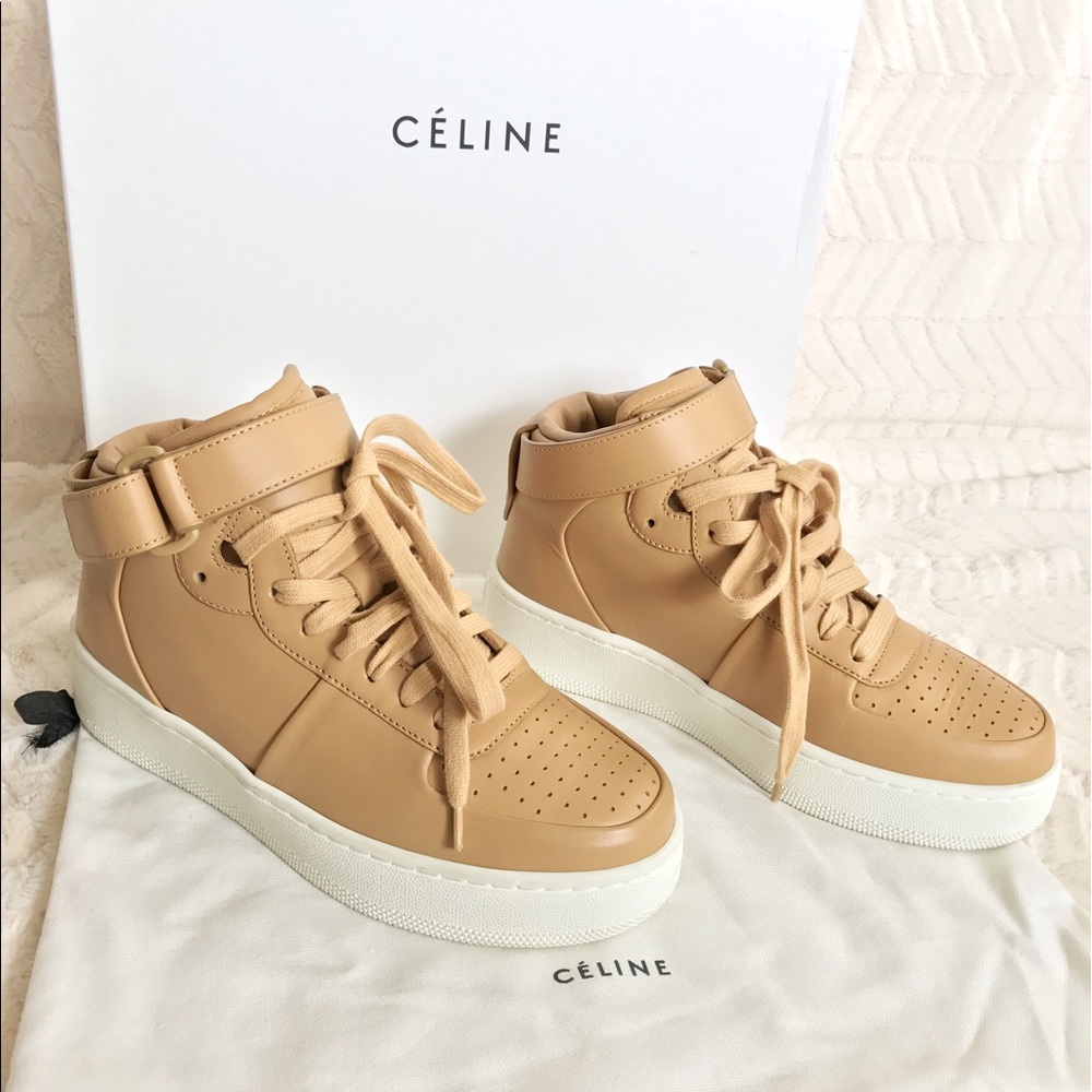 CÉLINE TAN LEATHER HIGH-TOP SNEAKERS