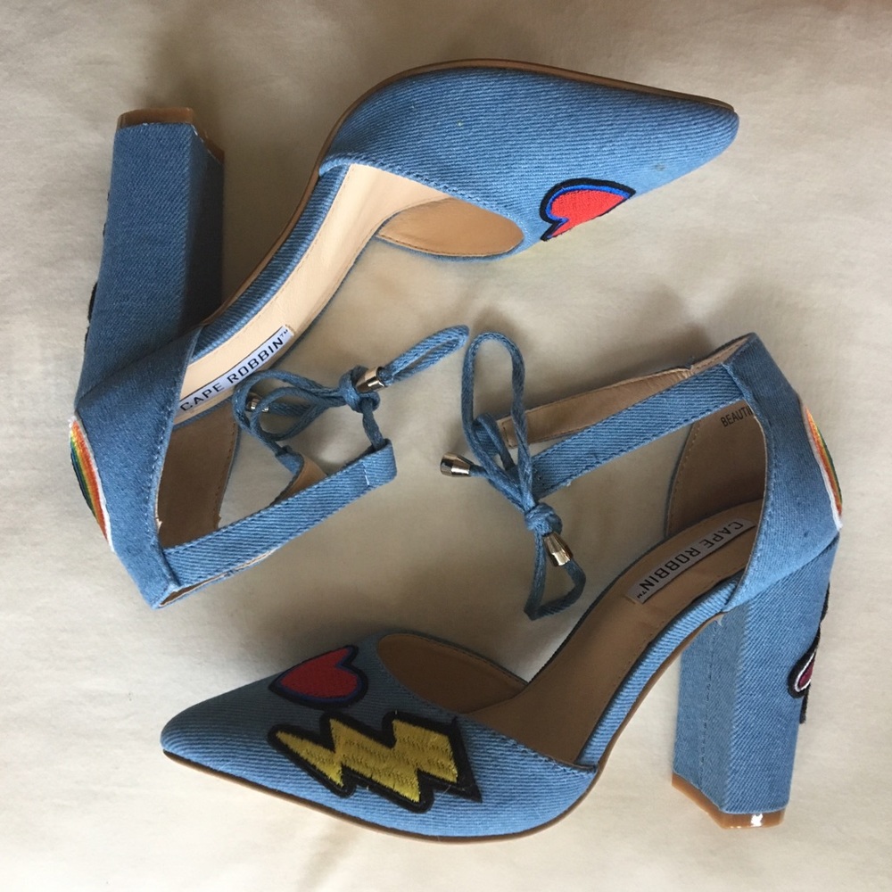 NWB denim retro mary jany with chuncky stack heel - Picture 3 of 3