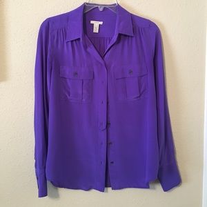Purple Silk JCrew Button Up Blouse