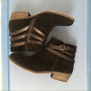 Black suede booties.