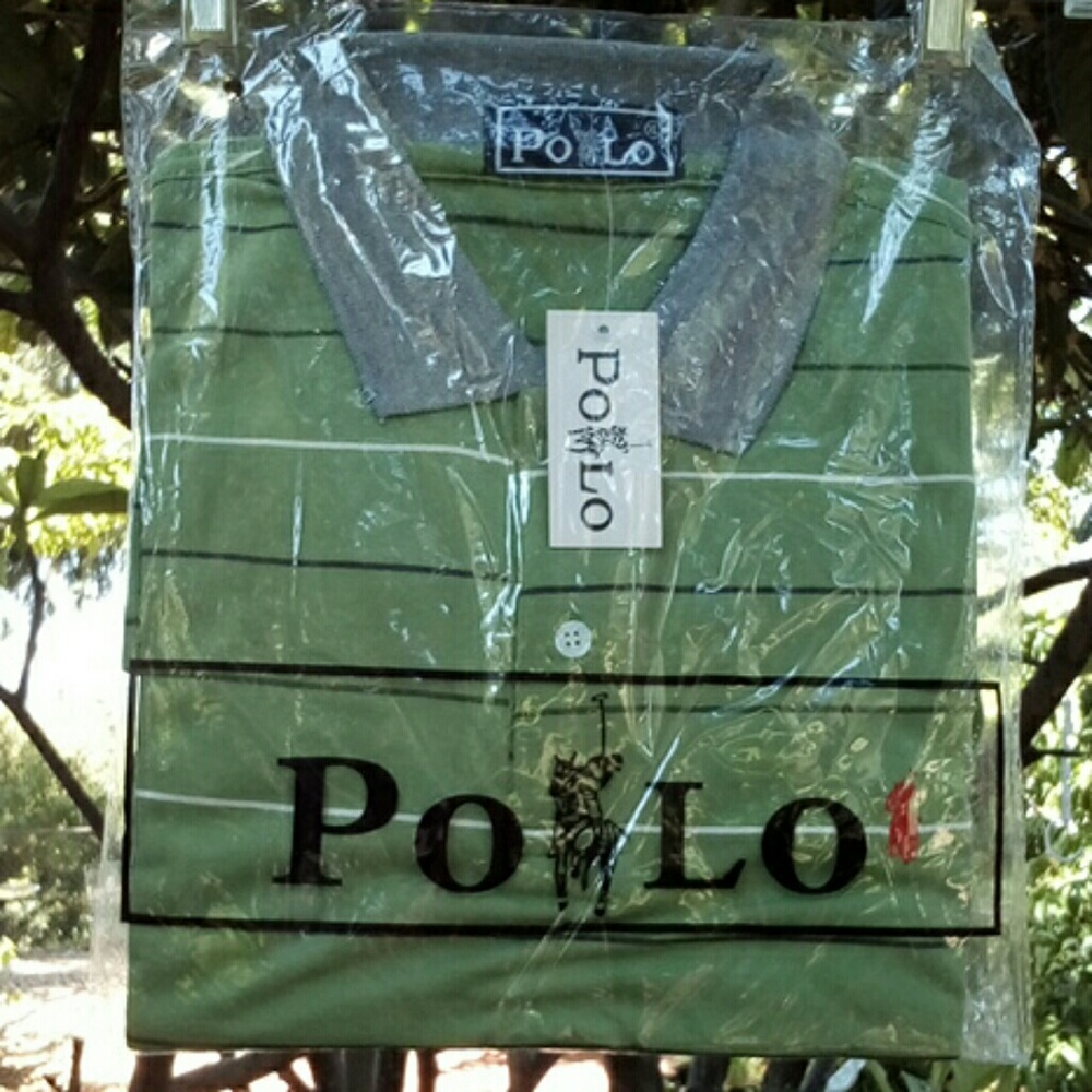 Polo green with black & white pin stripe