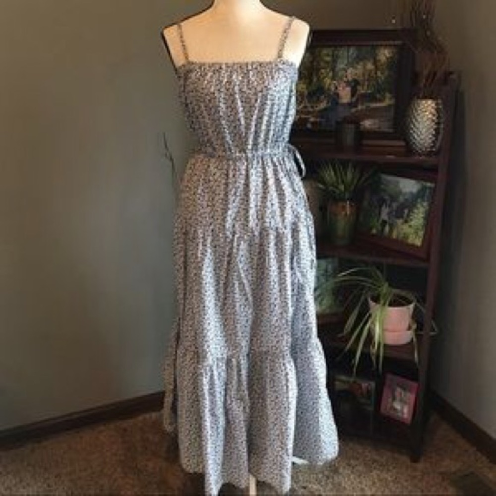 🌸GAP Navy Blue Floral Boho Strapless Long Dress