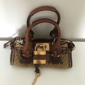 Auth Chloe Mini Paddington Bag BrownxYellow Tweed
