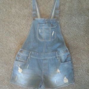 NEW! Distressed Denim Overall Shorts