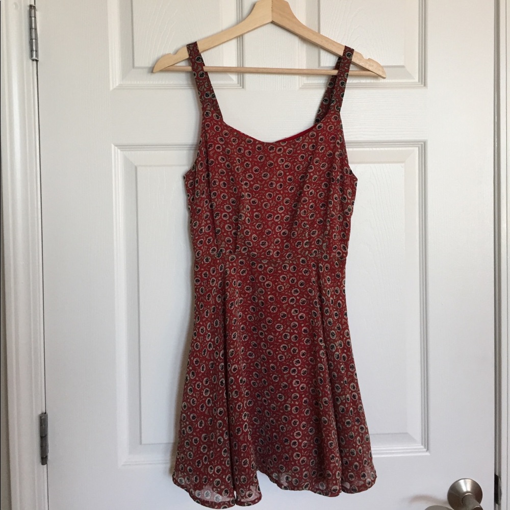 Red and blue floral dress