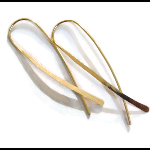 Gold Crossover Threader Hoop Earrings - Picture 2 of 8