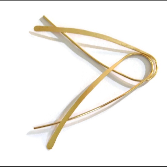 Gold Crossover Threader Hoop Earrings - Picture 4 of 8