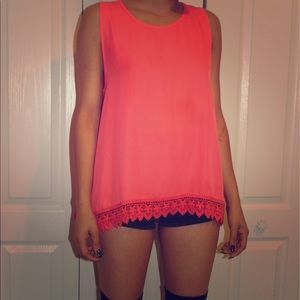 Coral Tank top with bottom lace. NEW WITH TAGS