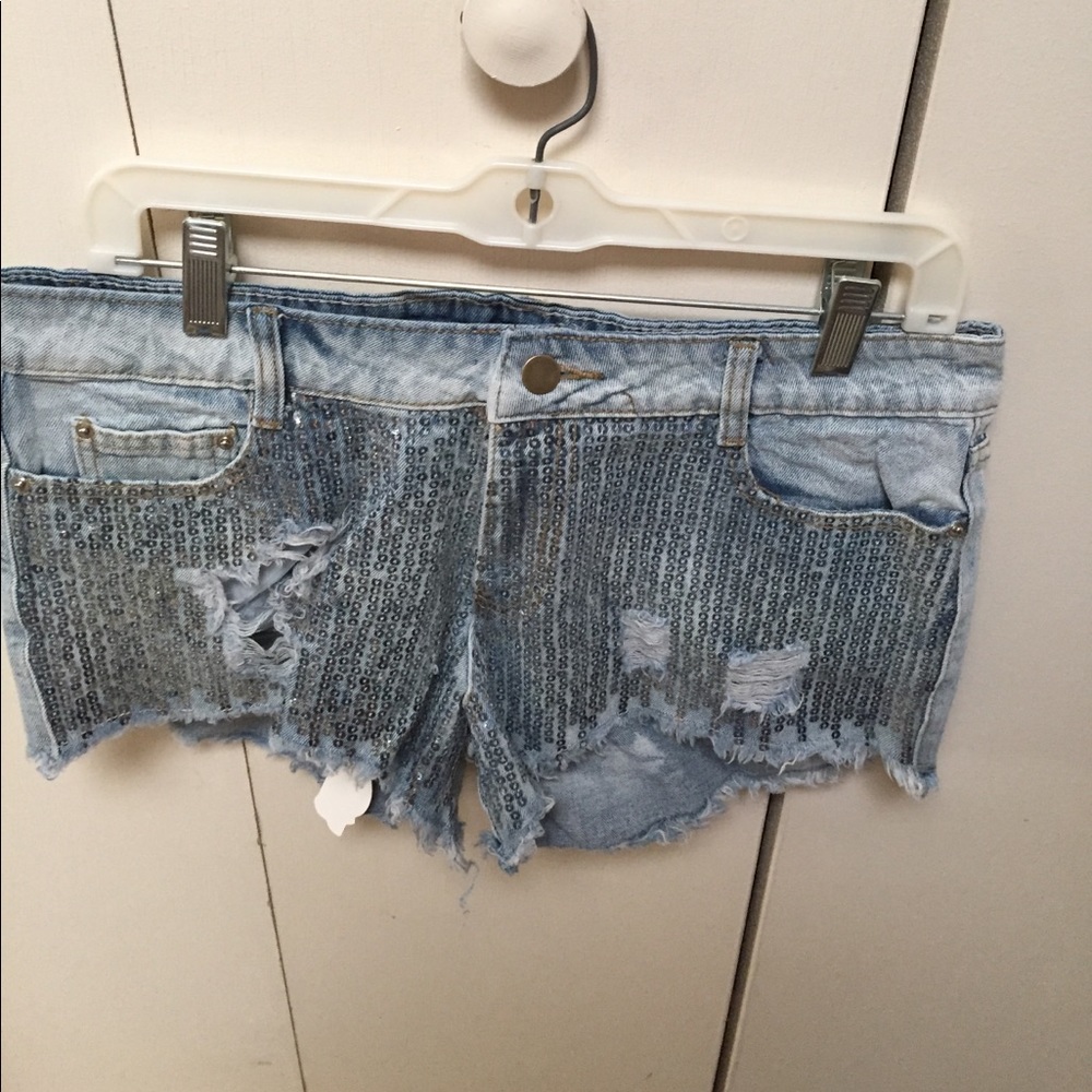 Light Blue Sequined Shorts