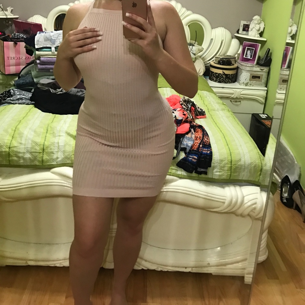 Rib knit body on dress