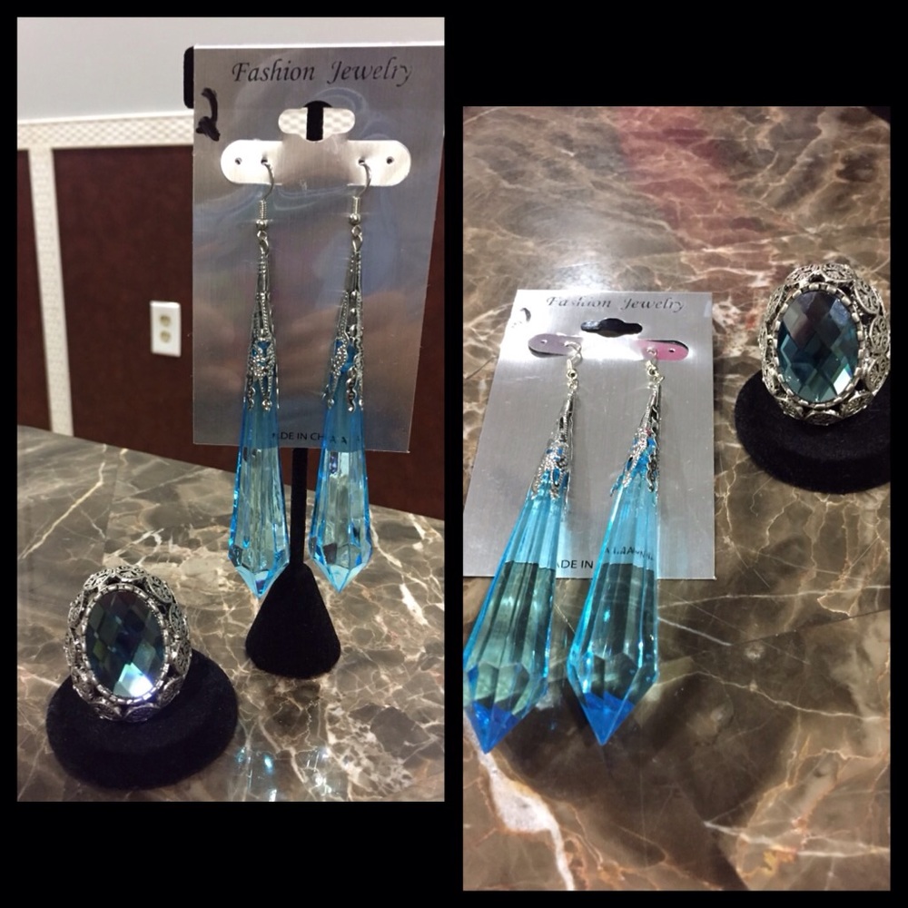 Beautiful ornate marine earrings and ring