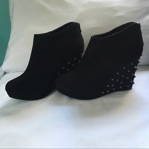 Black studded wedge booties