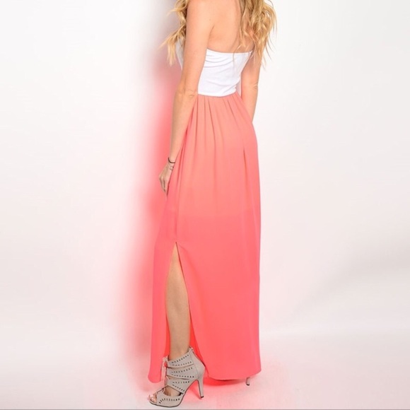 Neon coral and white Maxi Dress - Picture 2 of 5