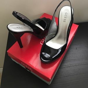 Guess patent leather peep toe pumps