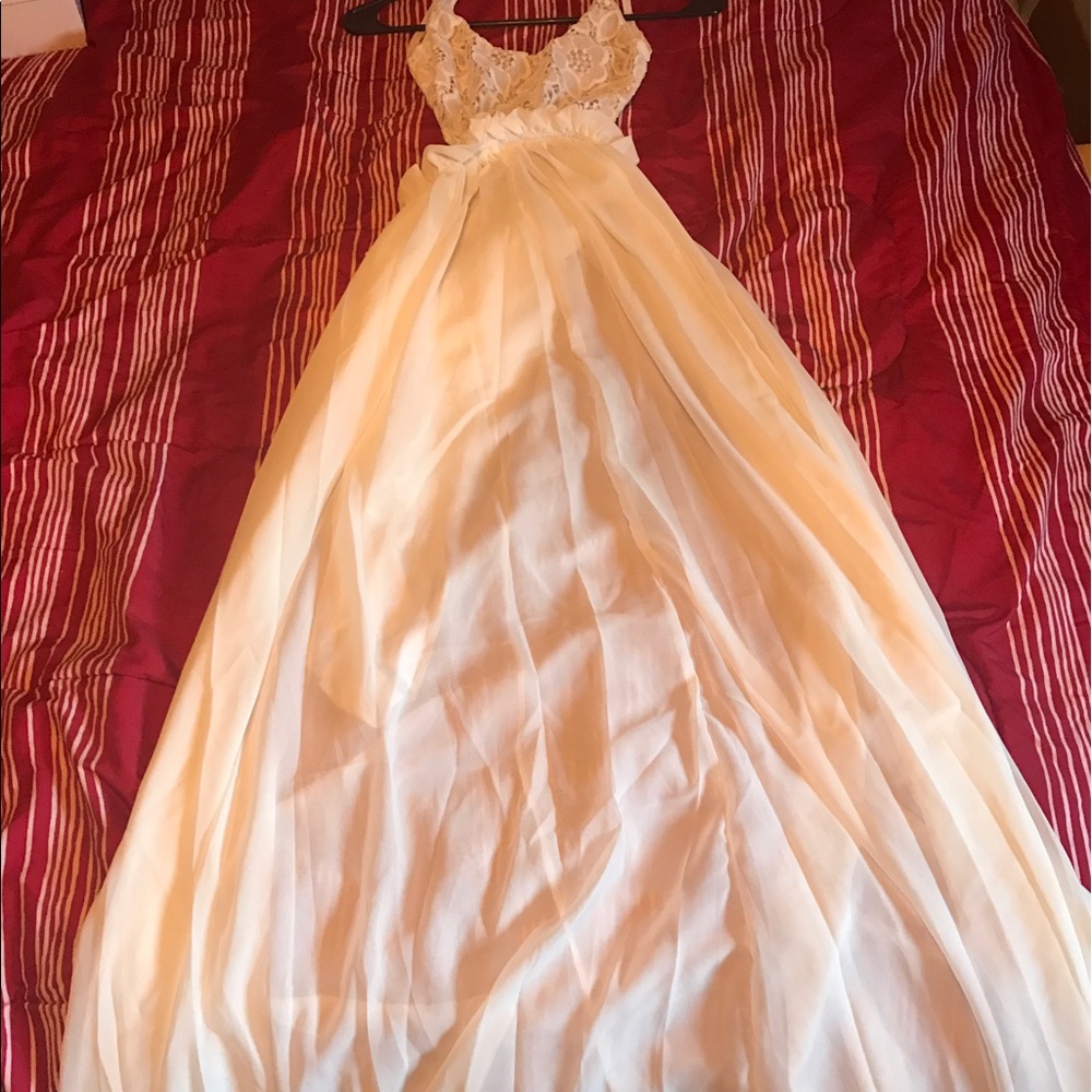 White halter backless maxi dress