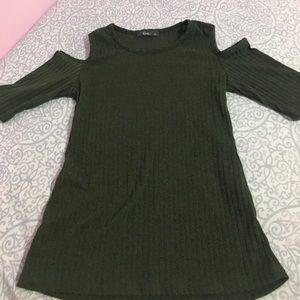 dark army green open shoulder top!