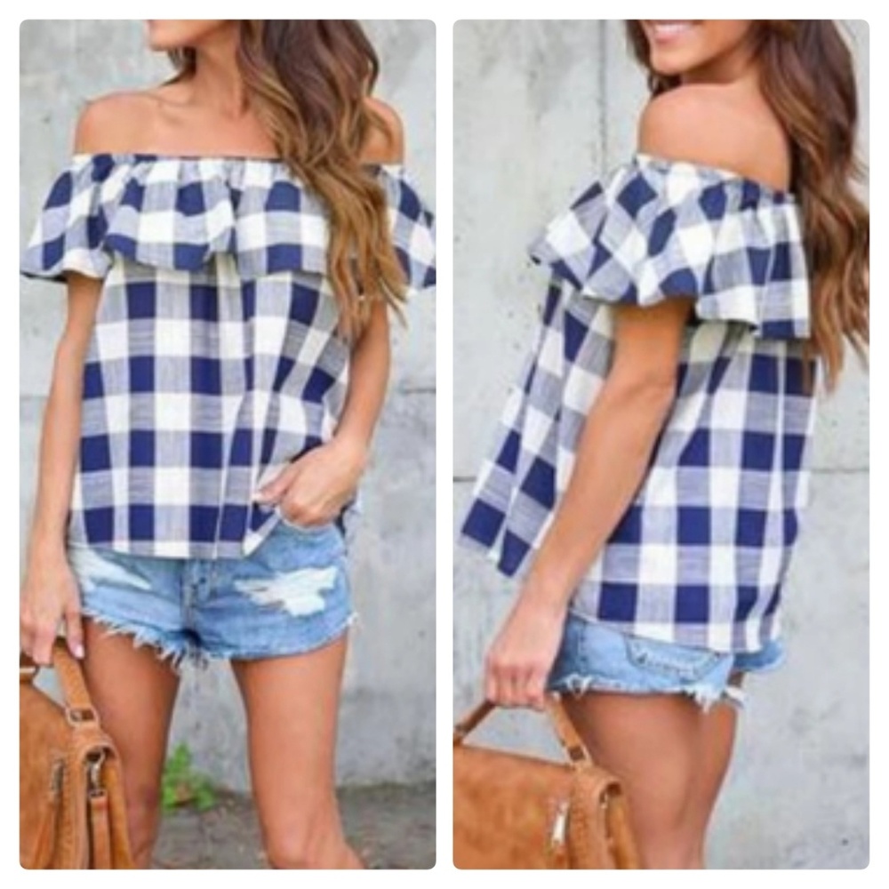 🎈 Plaid Off Shoulder Top - Picture 1 of 4