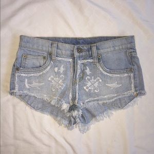 LF Stores Carmar Car Mar Embroidered Denim Shorts