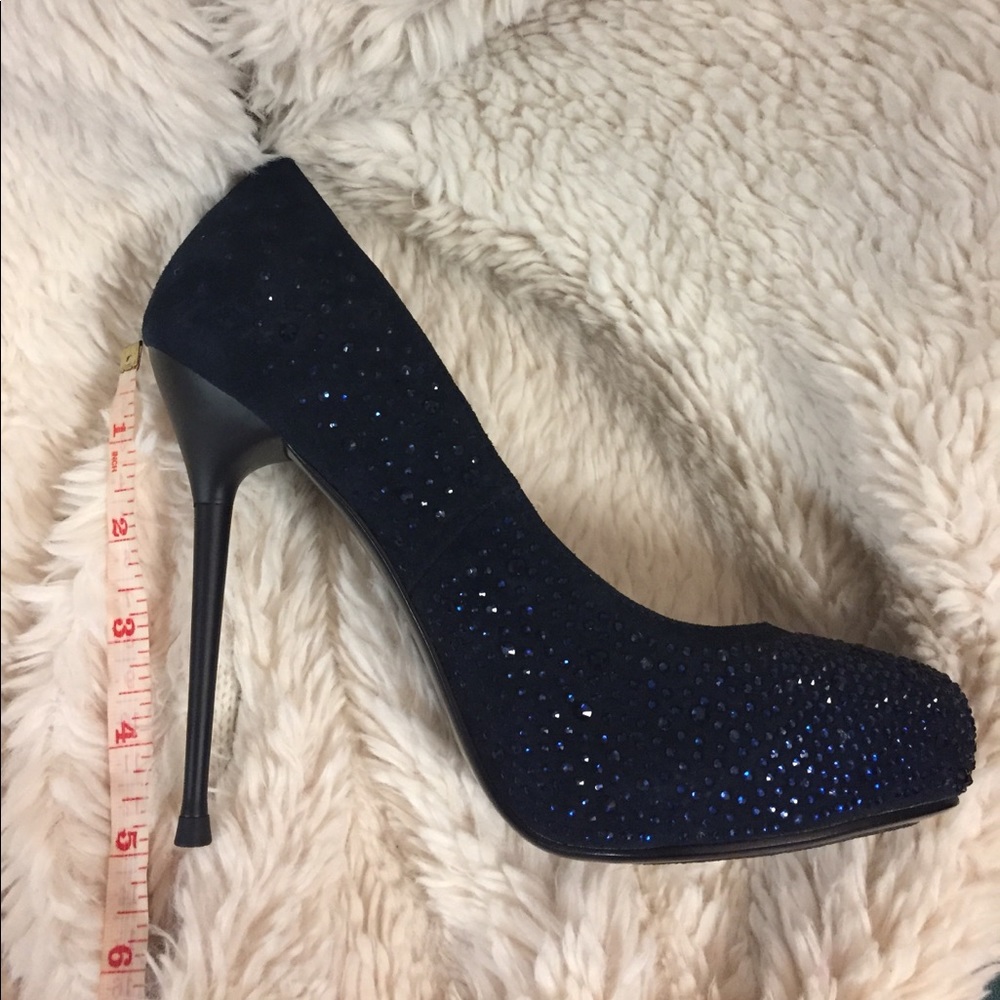 Navy Blue Red Peony Heels