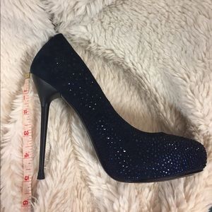 Navy Blue Red Peony Heels