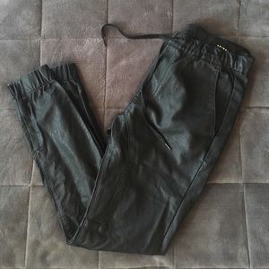 Leather joggers with side zipper