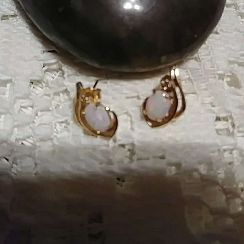 Opal and diamond 14k gold earrings