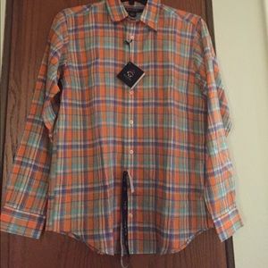 Boys Linen Long Sleeve Plaid Shirt