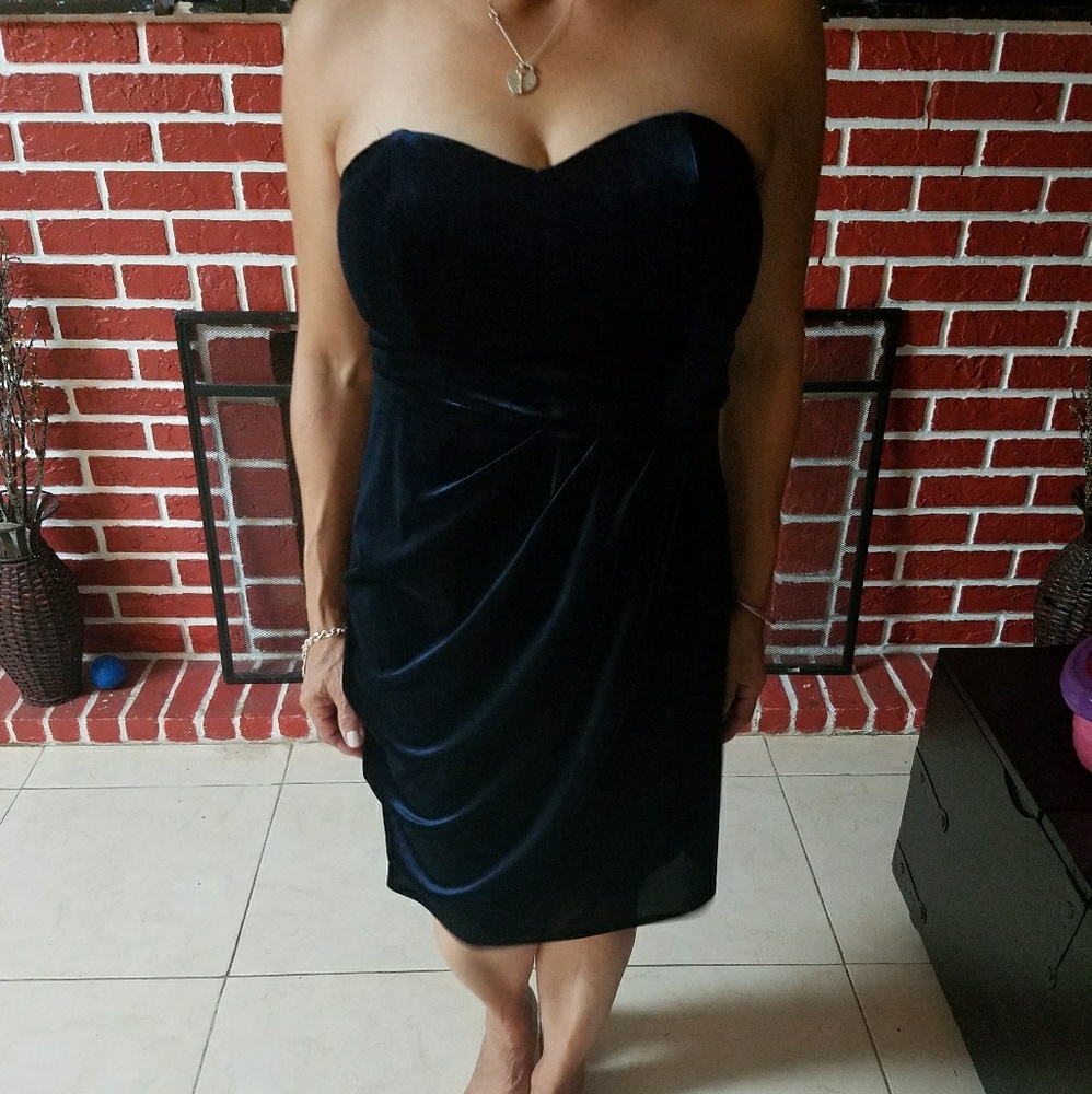 Velvet strapless blue dress from the Limited