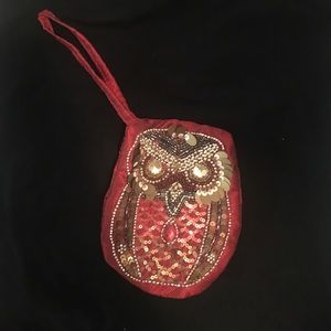 sequined owl fabric wristlet