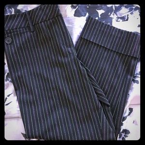 black w/purple and white pinstripe office capris