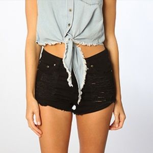 Minkpink Black Slasher High Waisted Denim Shorts