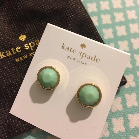 Kate Spade Gold Bezel mint green round earrings - Picture 1 of 3