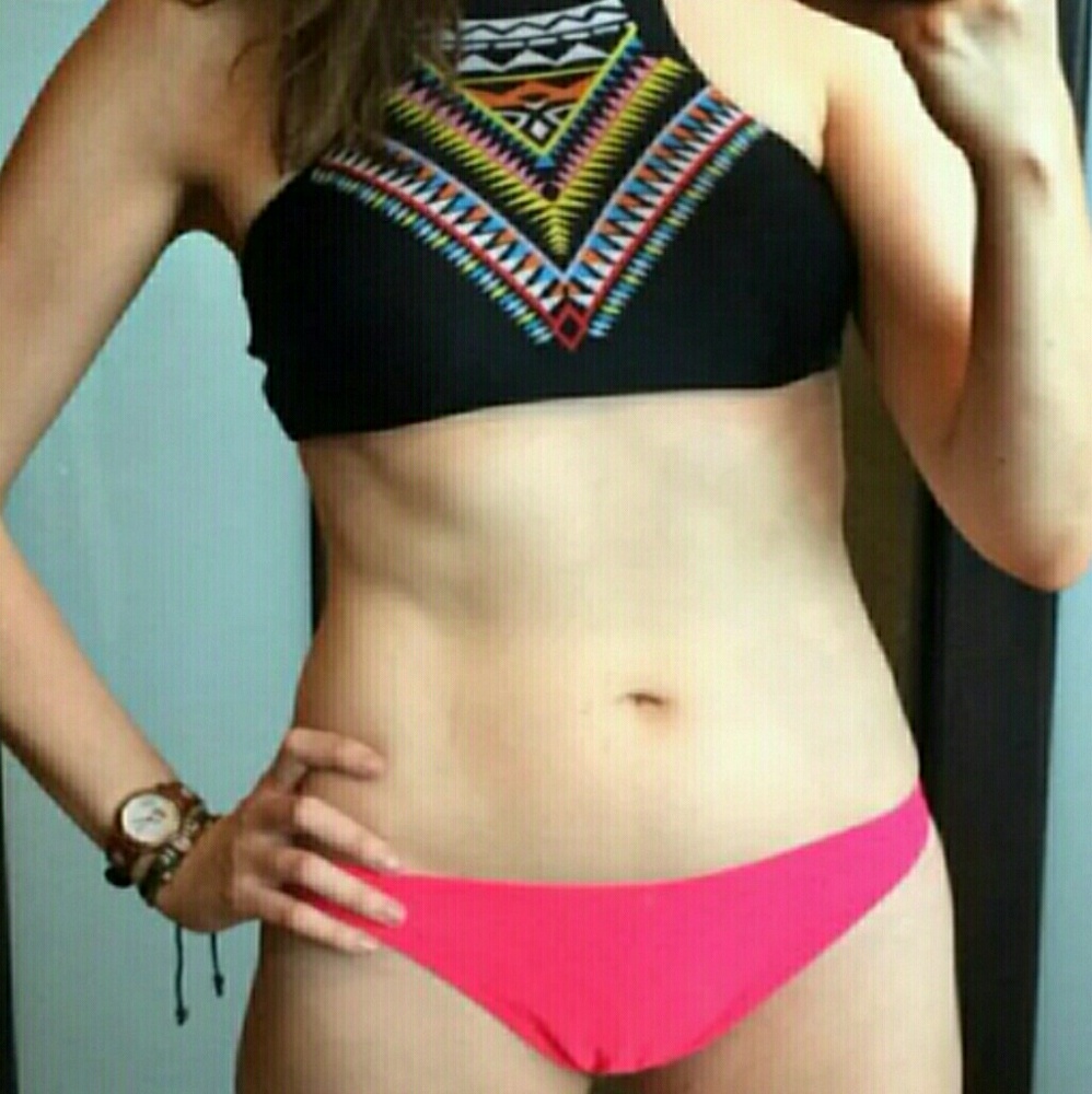 Pink two pieces swimsuit bikini set swimwear