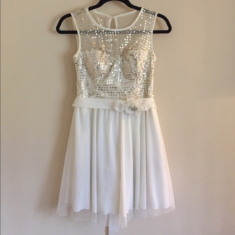 Gold Sequined White Tulle Dress