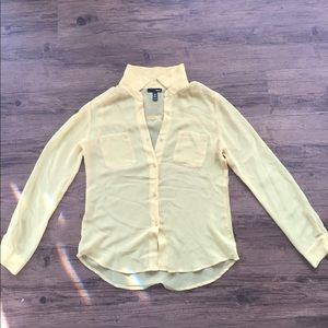 AQUA Yellow Sheer Button-Up Blouse