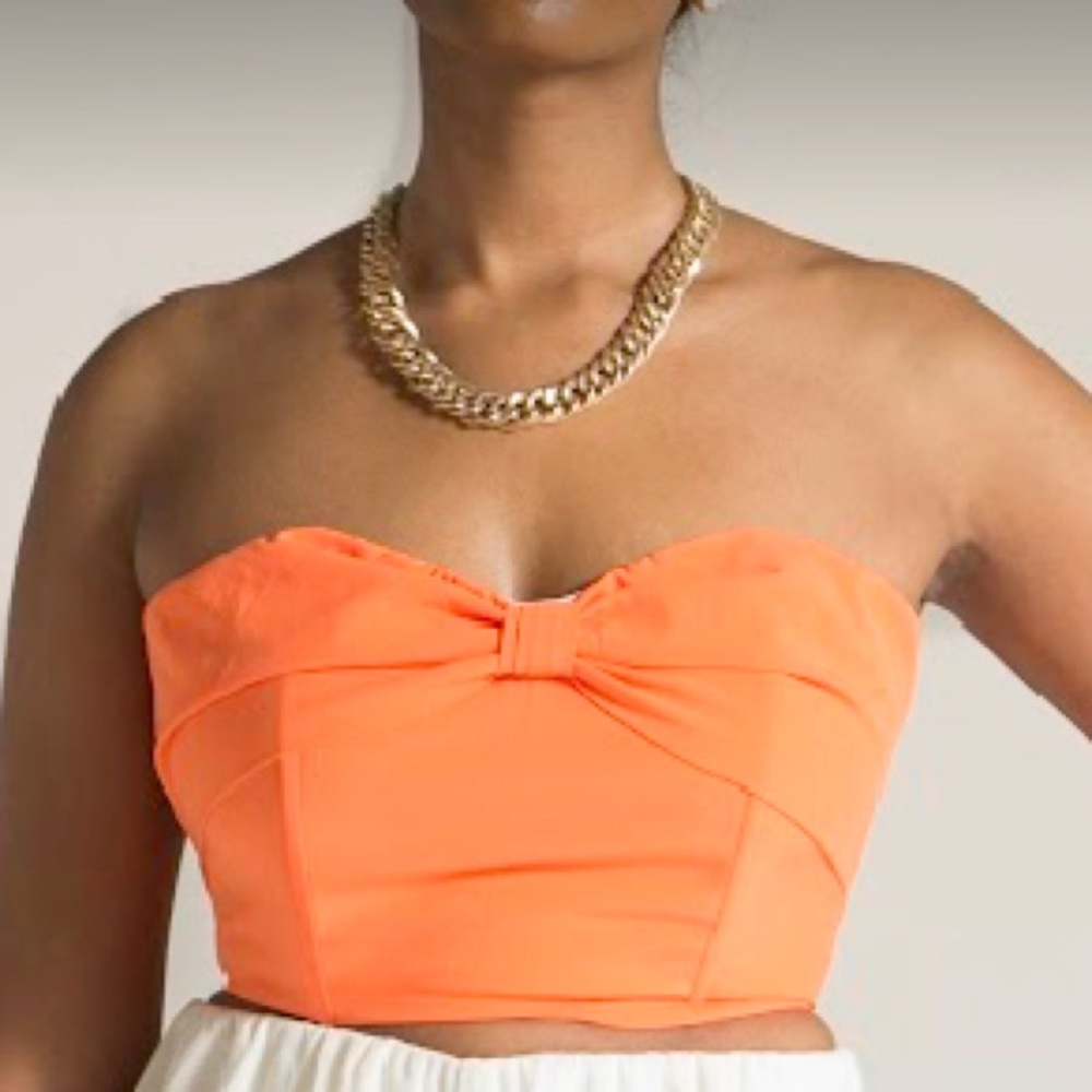 Orange Tube Top with Button Closure and Ribbon Tie