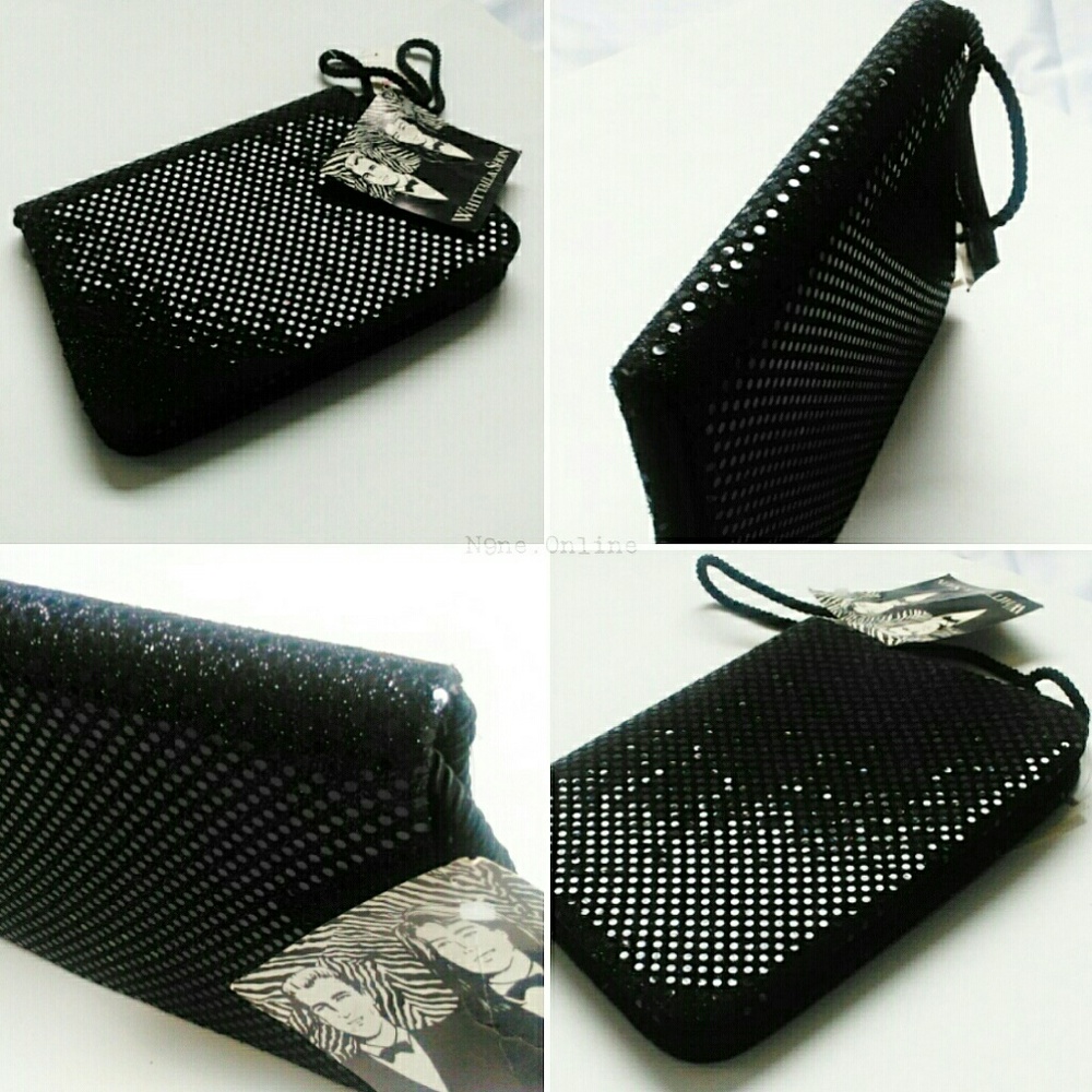 Stunning New Sleek Black Sequin Satin Whittall & Shon Vintage Clutch Purse