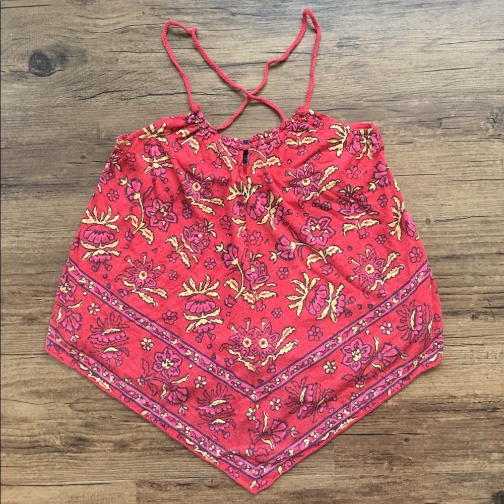 American Eagle Red Paisley Handkerchief Top