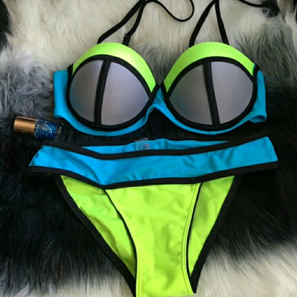 Neon colorful bikini two pieces swimsuit bikini - Picture 2 of 3