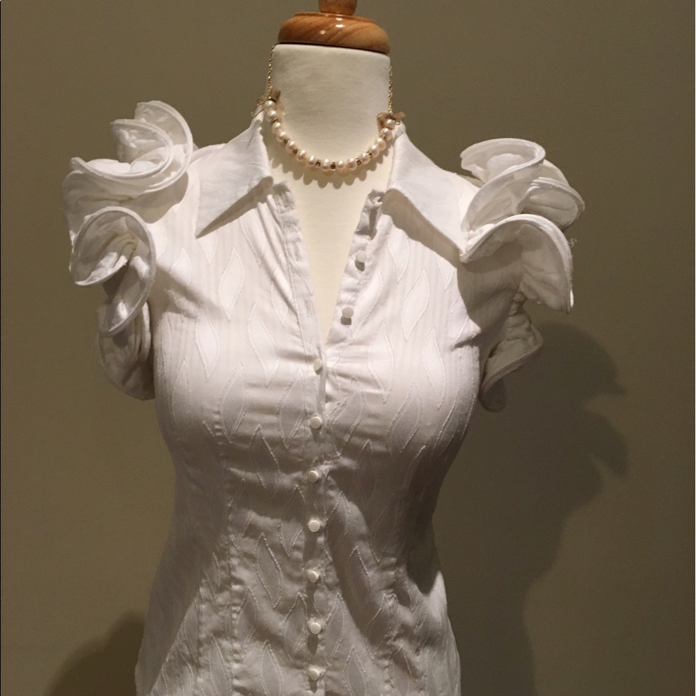 Romantic white brocade cotton blouse