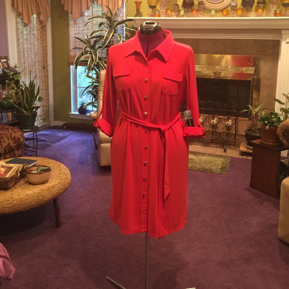 NWT PXL plus size button down red dress
