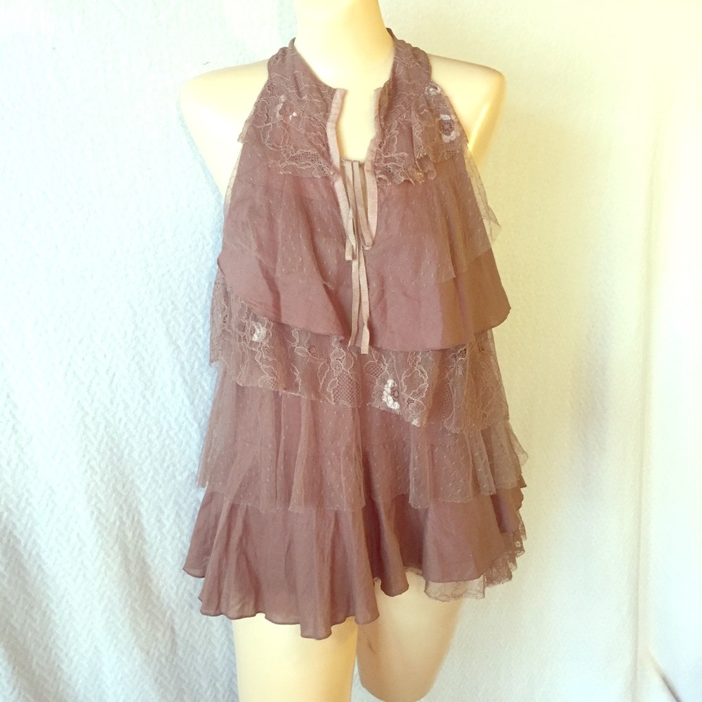 Ann Taylor Loft Mauve Tiered Lace Sleeveless Top