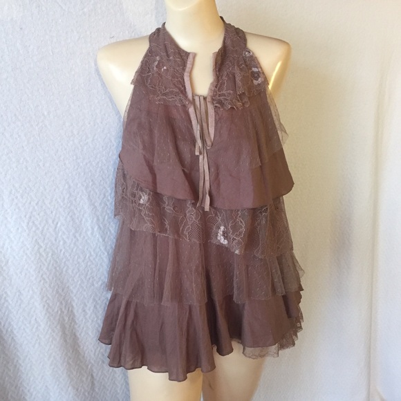 Ann Taylor Loft Mauve Tiered Lace Sleeveless Top - Picture 3 of 6