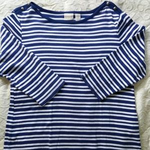 Chicos Navy Stripe Top Plus Sz 2(Sz 12) Long Sl