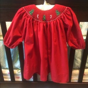 Red smocked Christmas holiday dress