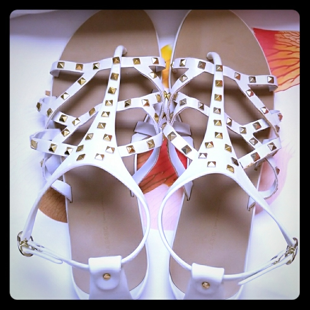 Zara White Strappy Sandals with Studs - Like New