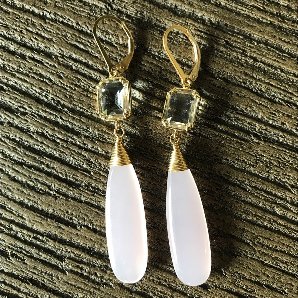 Wire wrapped pink glass drop earrings