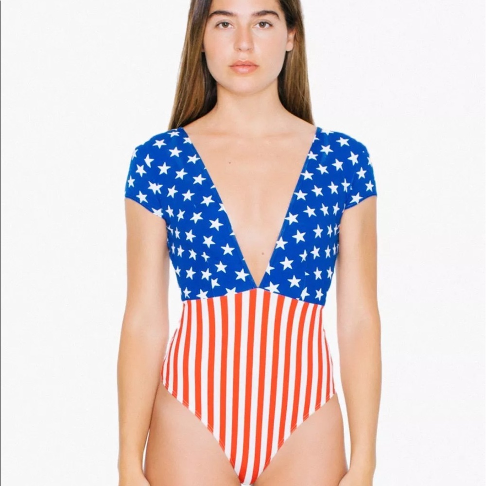 American Apparel American Flag Double V Bodysuit